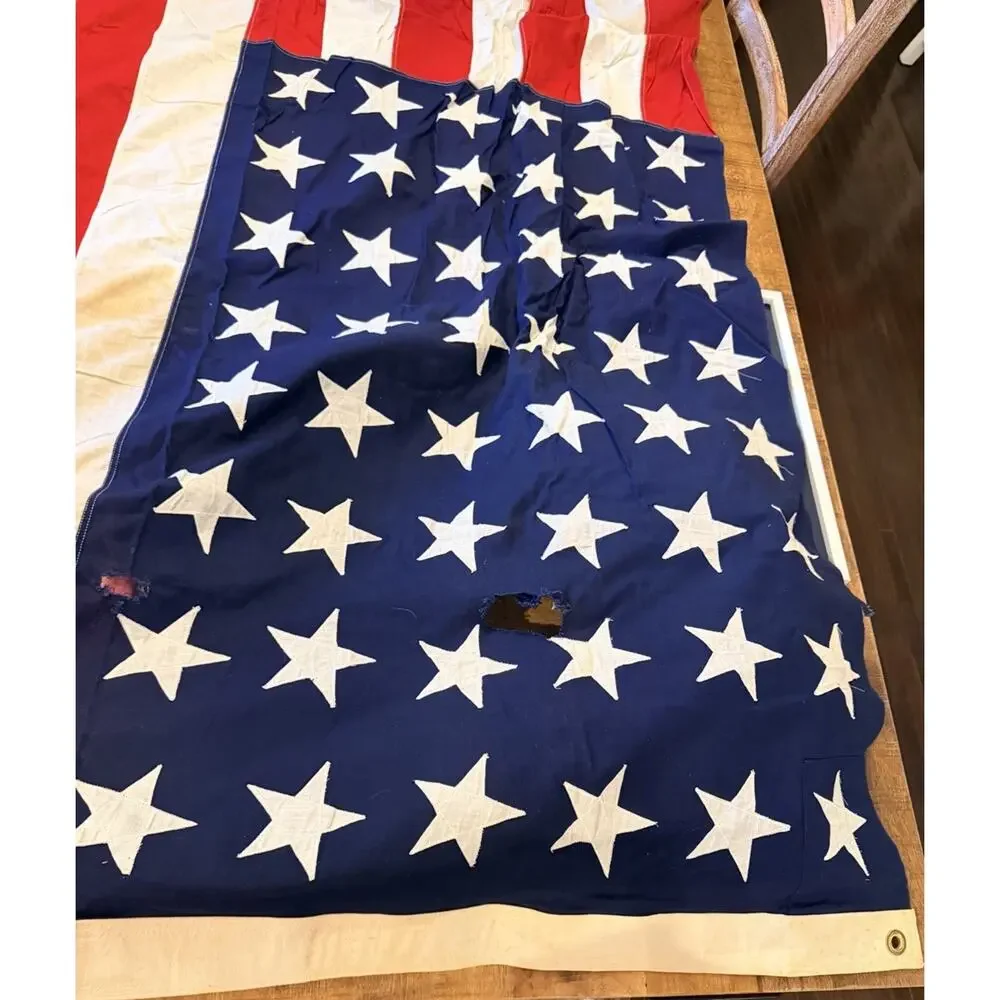 Vintage 48 Star Valley Forge American Flag 5x9.5 Sewn Stitched Stars Cotton WWII